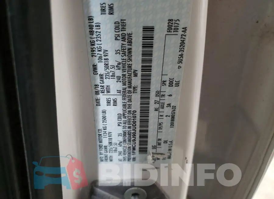 1FMCU9J90JUD01070 Photo# 13