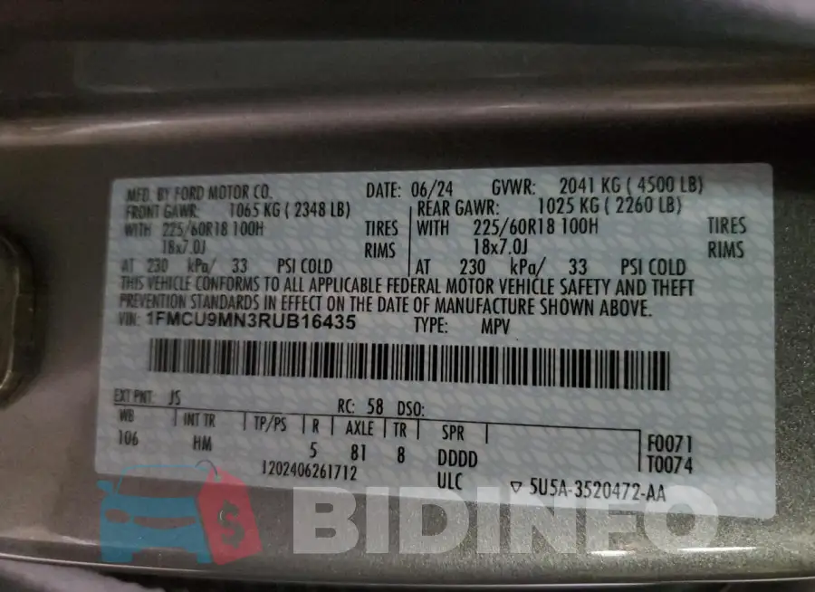 1FMCU9MN3RUB16435 Photo# 13