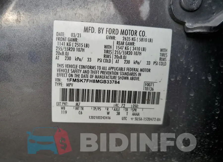 1FMSK7FH8MGB33784 Photo# 14