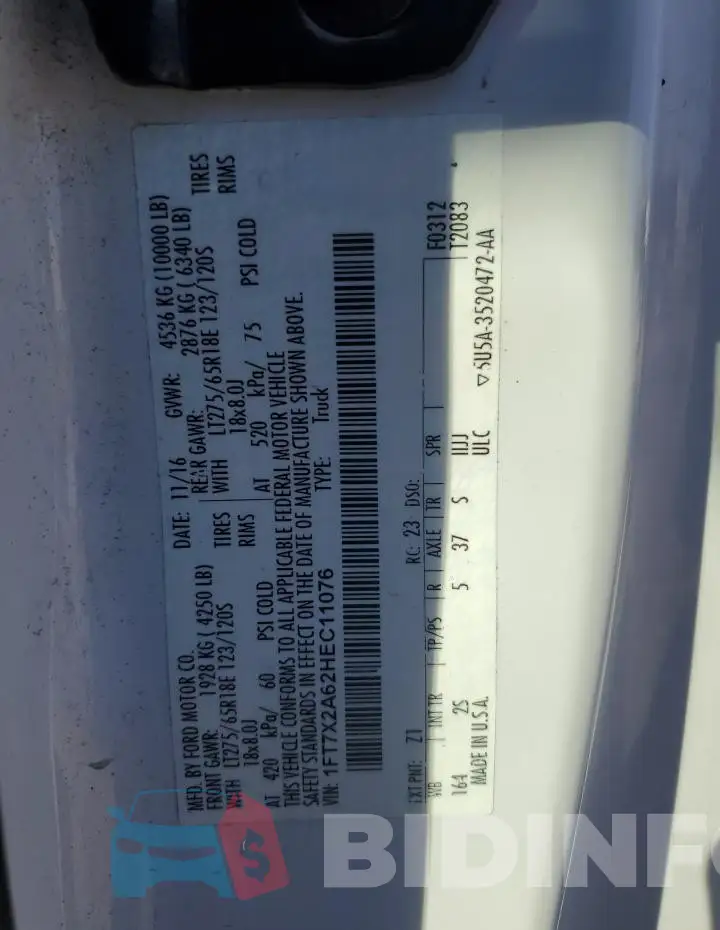 1FT7X2A62HEC11076 Photo# 12