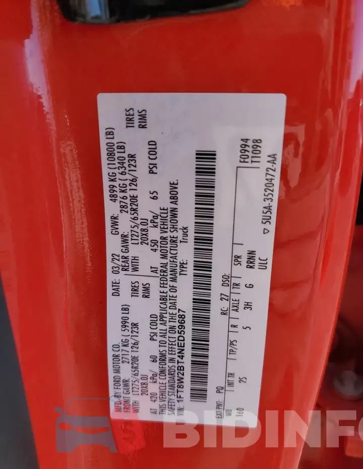 1FT8W2BT4NED59687 Photo# 12