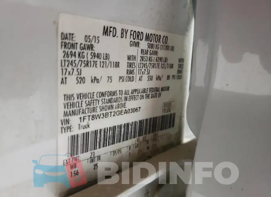 1FT8W3BT2GEA03067 Photo# 12