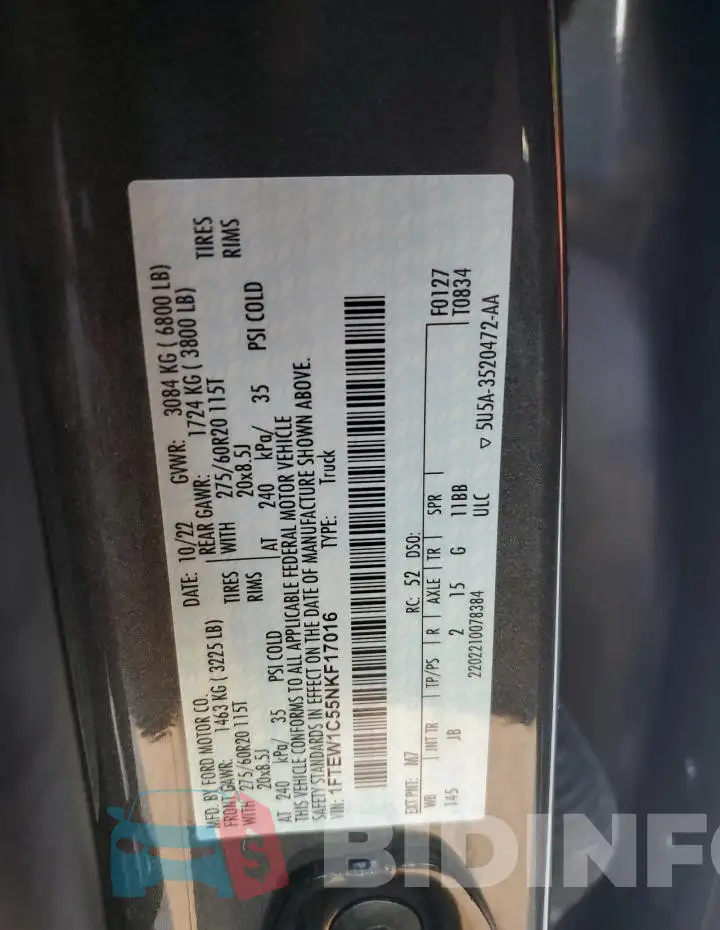 1FTEW1C55NKF17016 Photo# 13