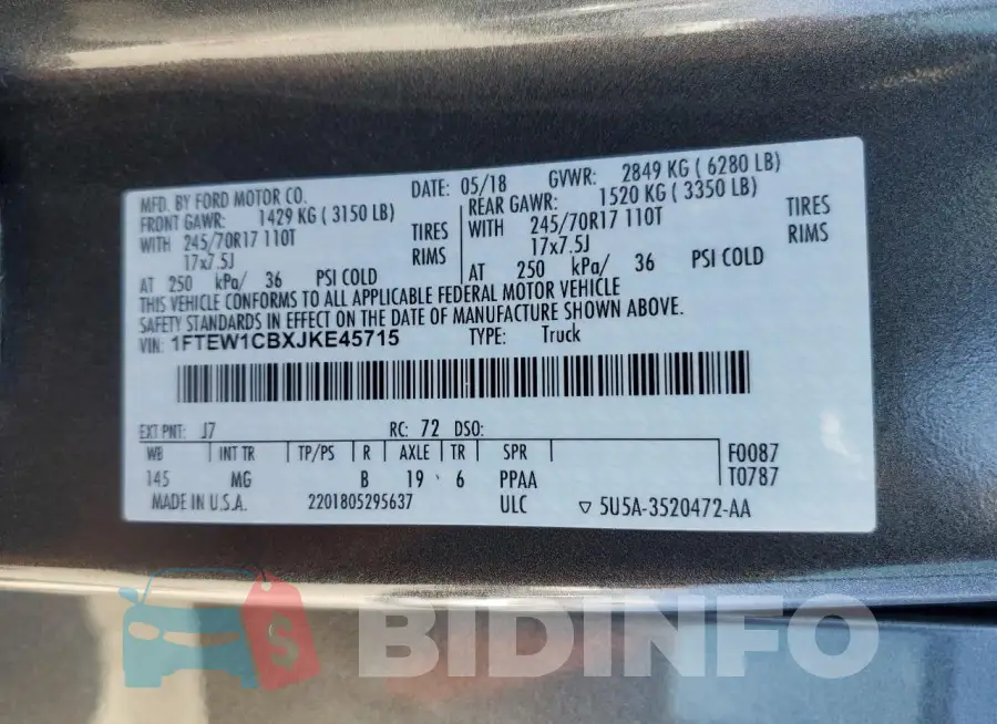 1FTEW1CBXJKE45715 Photo# 13