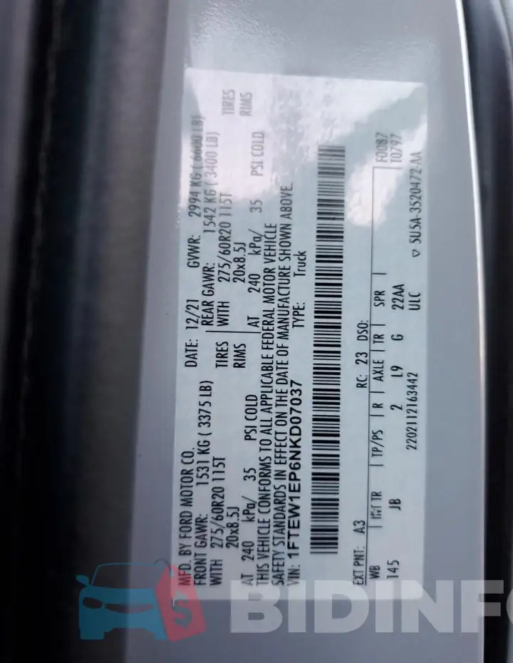 1FTEW1EP6NKD07037 Photo# 12