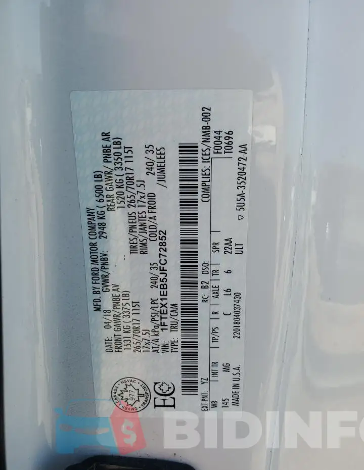 1FTEX1EB5JFC72852 Photo# 12