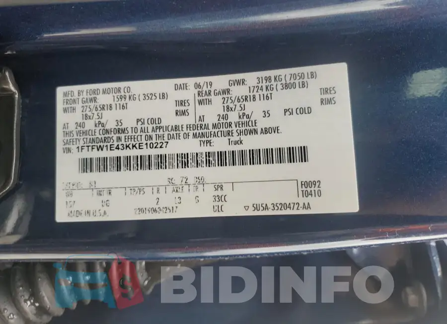 1FTFW1E43KKE10227 Photo# 13