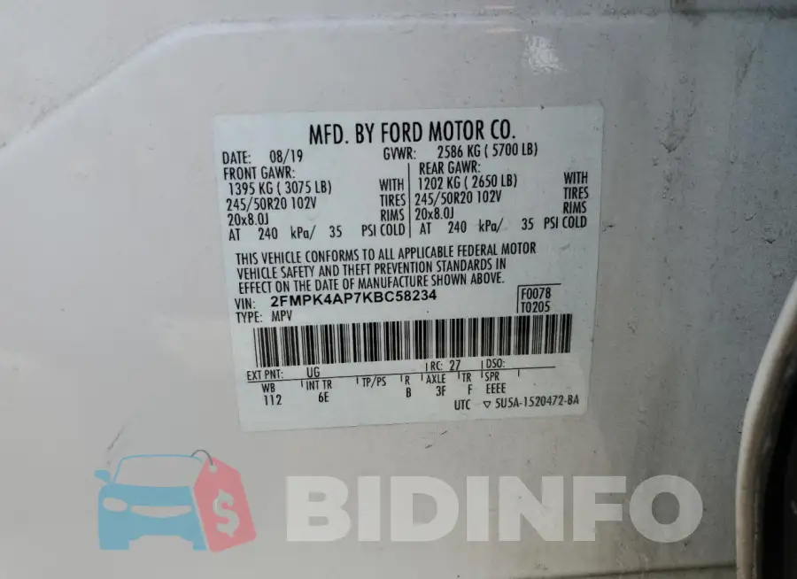 2FMPK4AP7KBC58234 Photo# 13