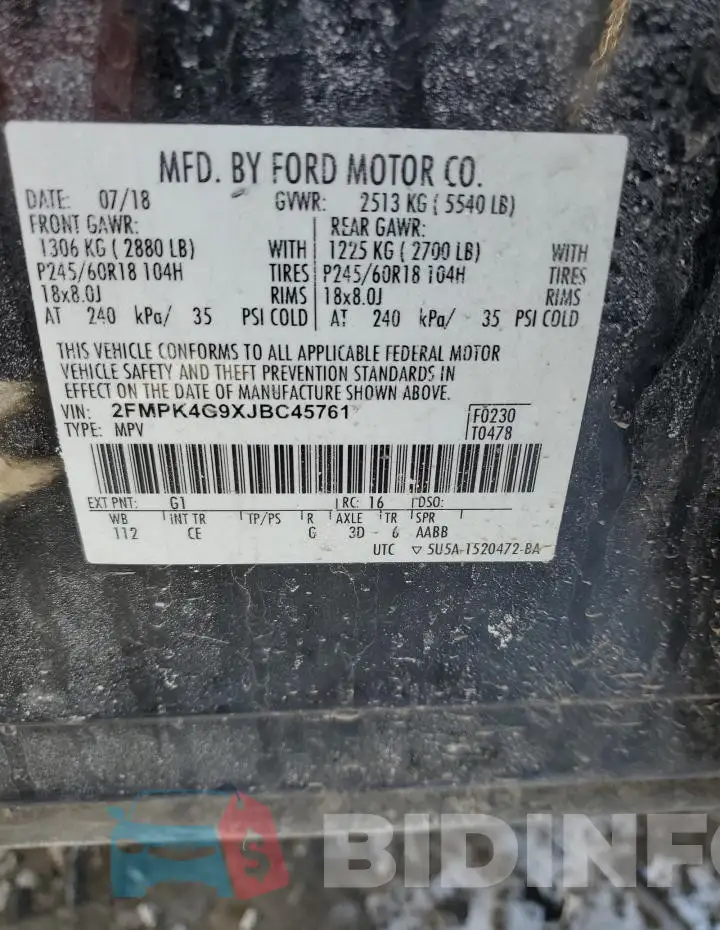 2FMPK4G9XJBC45761 Photo# 13