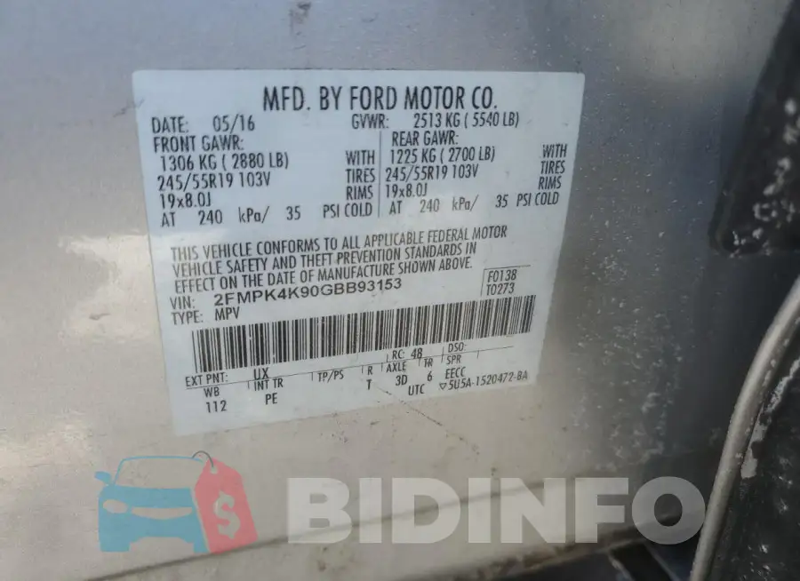 2FMPK4K90GBB93153 Photo# 14