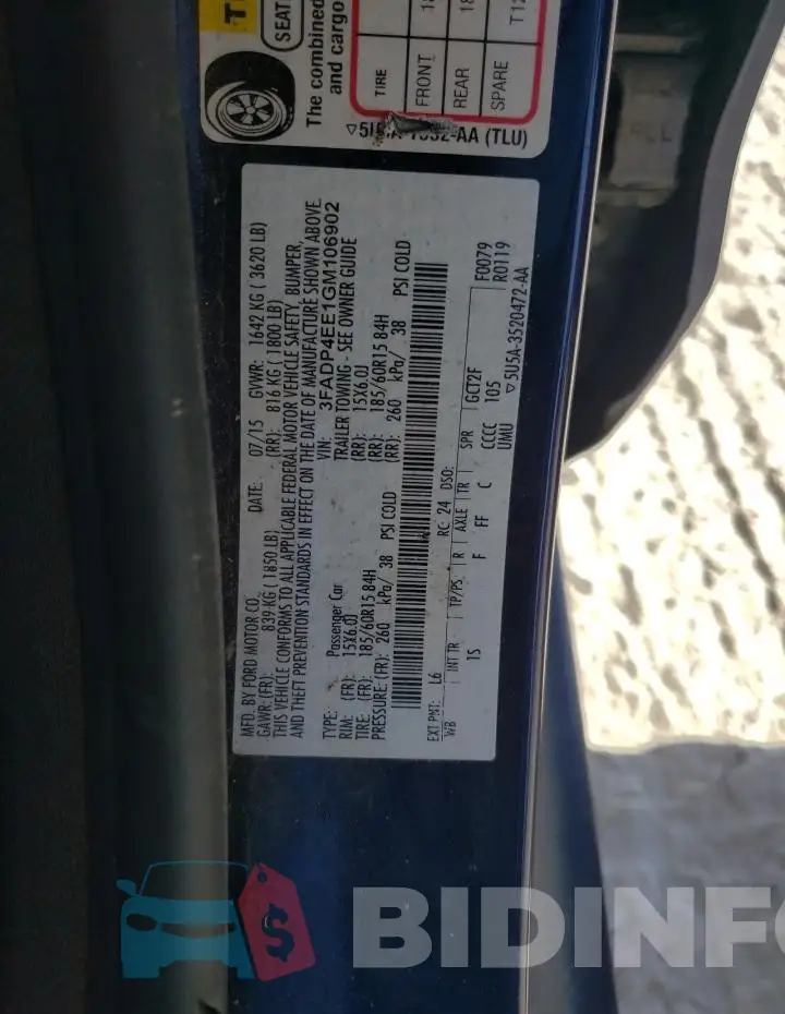 3FADP4EE1GM106902 Photo# 12