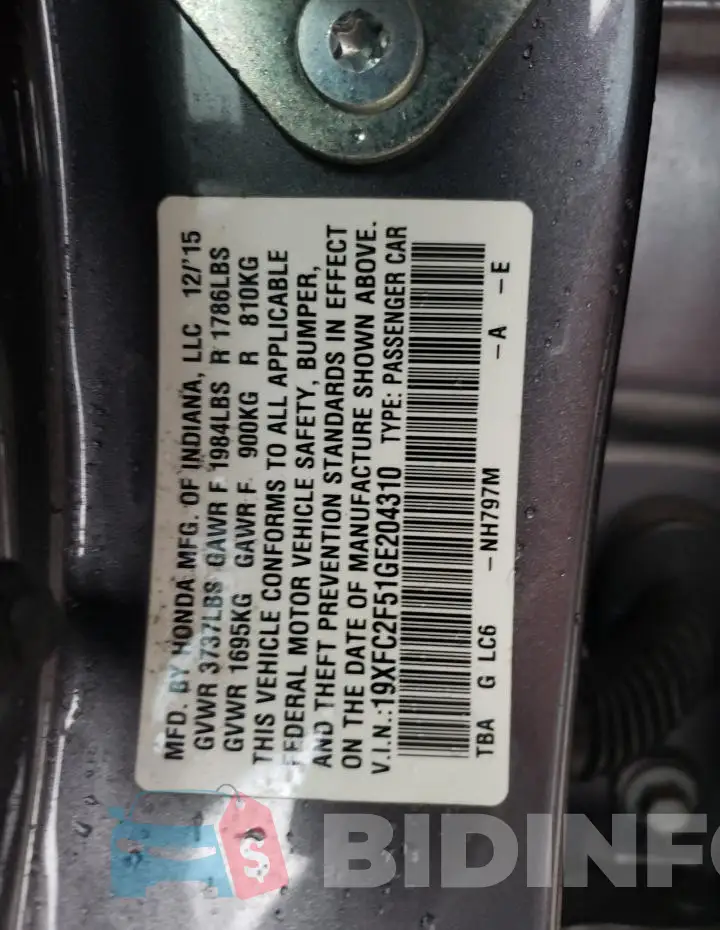 19XFC2F51GE204310 Photo# 12