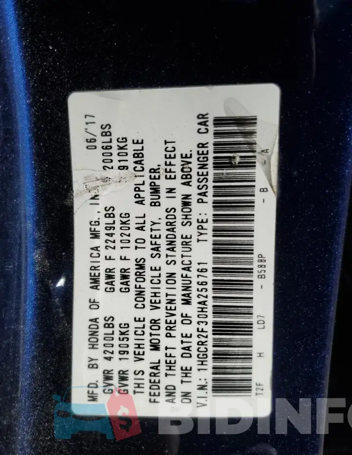 1HGCR2F30HA256761 Photo# 12
