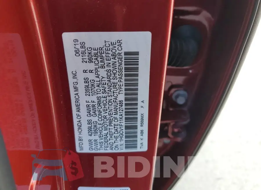 1HGCV1F11KA127486 Photo# 13