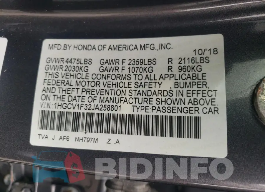 1HGCV1F32JA258801 Photo# 12