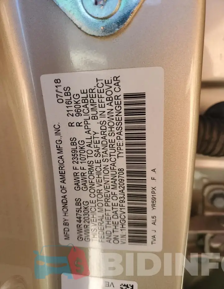 1HGCV1F93JA209708 Photo# 12