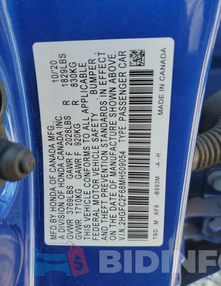 2HGFC2F68MH509054 Photo# 12
