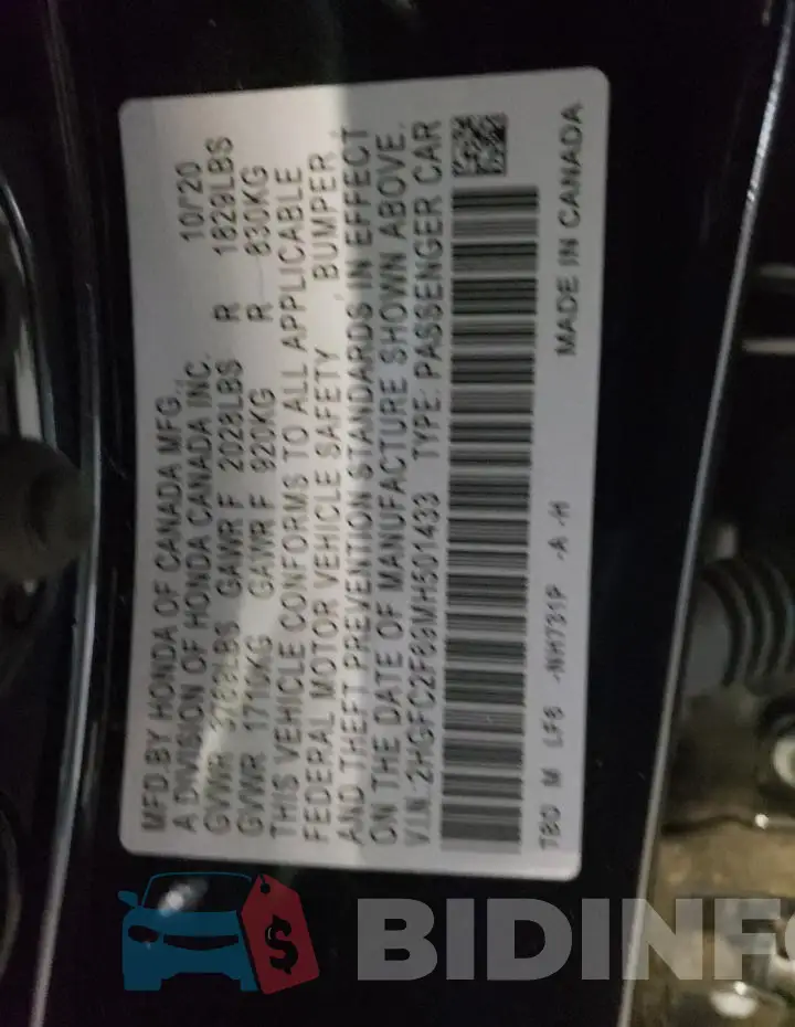 2HGFC2F69MH501433 Photo# 13