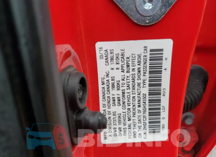 2HGFC2F76GH545502 Photo# 12