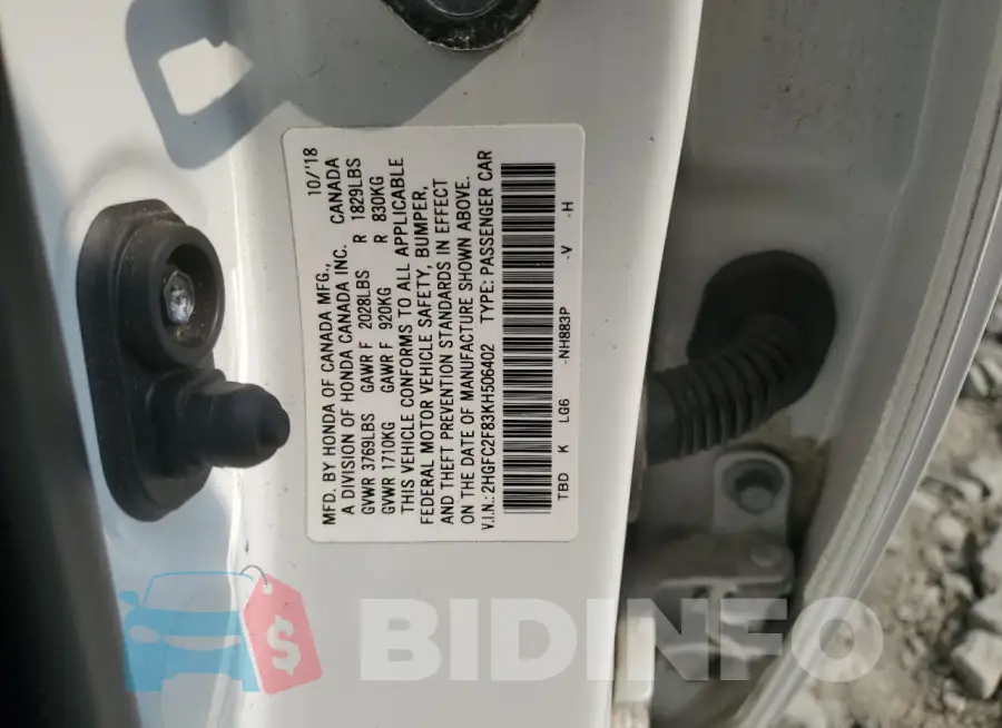 2HGFC2F83KH506402 Photo# 12