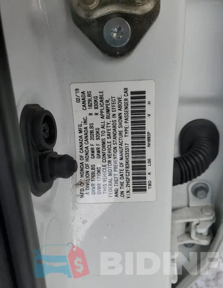 2HGFC2F83KH535317 Photo# 12