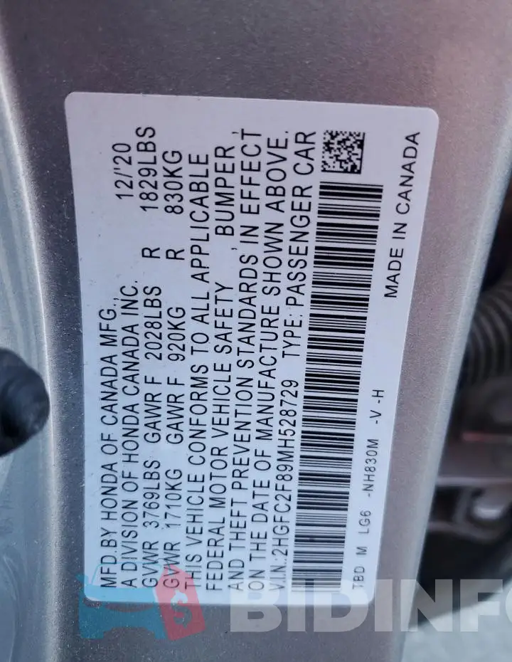 2HGFC2F89MH528729 Photo# 12
