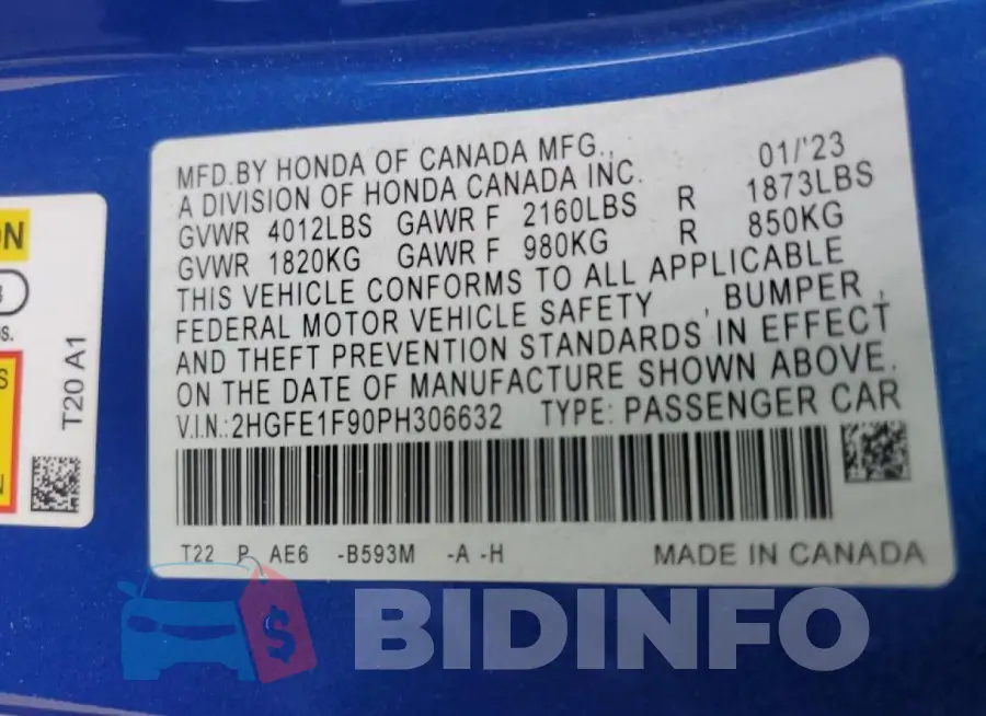 2HGFE1F90PH306632 Photo# 12