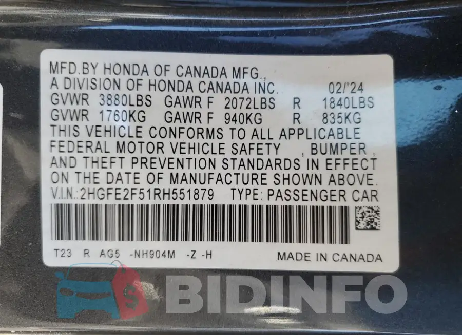 2HGFE2F51RH551879 Photo# 13