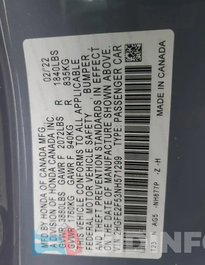 2HGFE2F53NH571299 Photo# 12