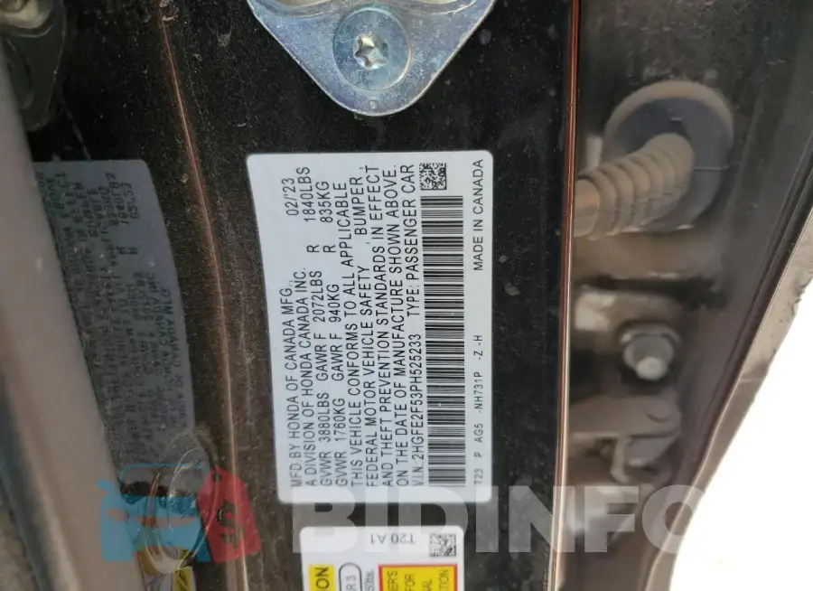 2HGFE2F53PH525233 Photo# 12