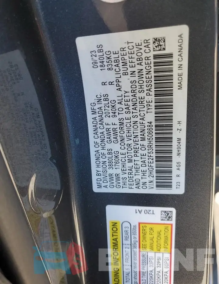 2HGFE2F53RH506684 Photo# 12