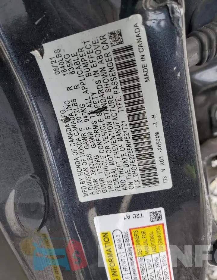 2HGFE2F55NH521701 Photo# 12