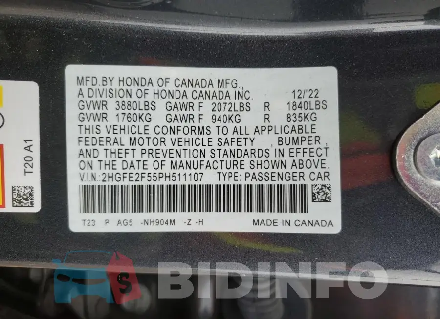 2HGFE2F55PH511107 Photo# 13