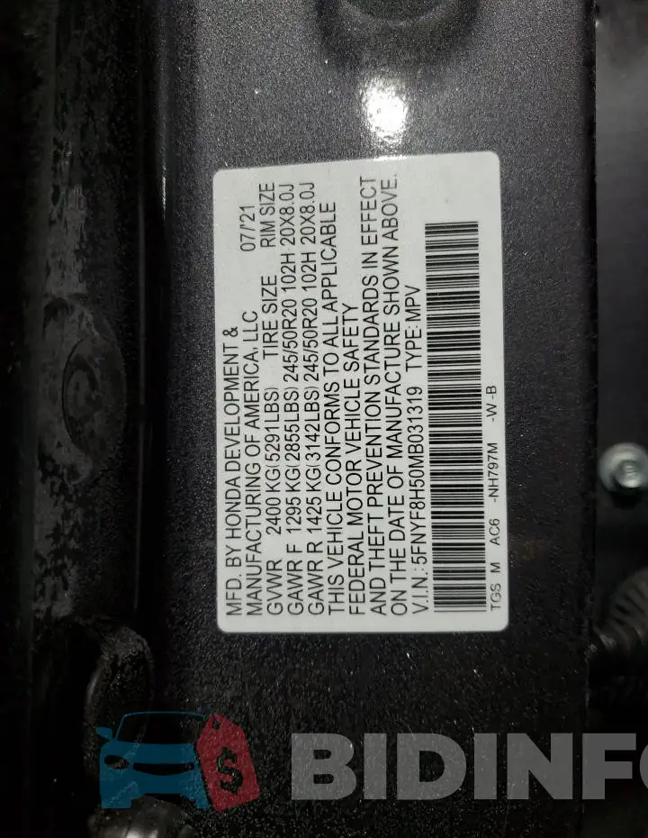 5FNYF8H50MB031319 Photo# 13