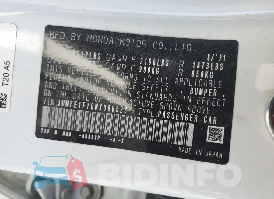 JHMFE1F70NX006528 Photo# 12