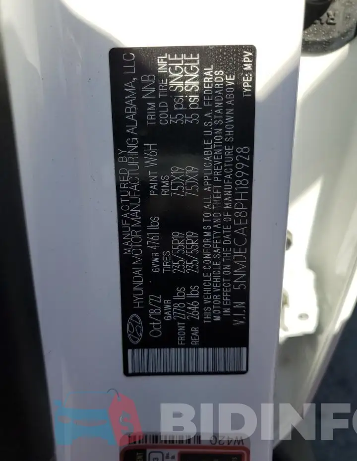5NMJECAE8PH189928 Photo# 13
