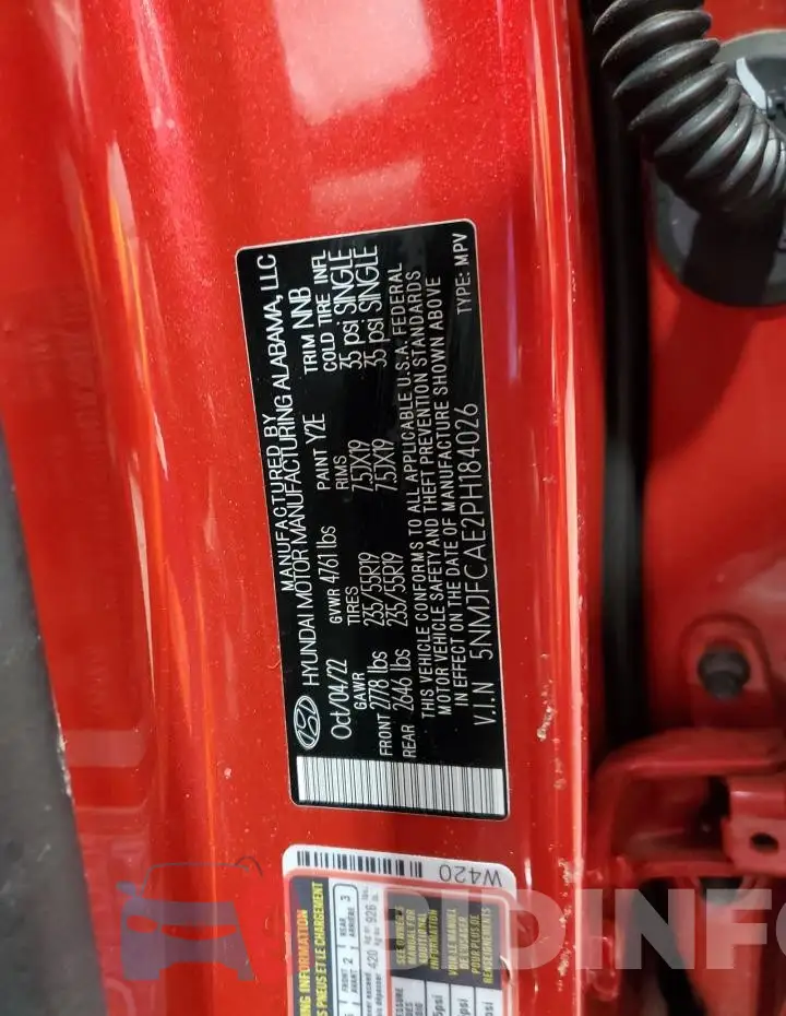 5NMJFCAE2PH184026 Photo# 14