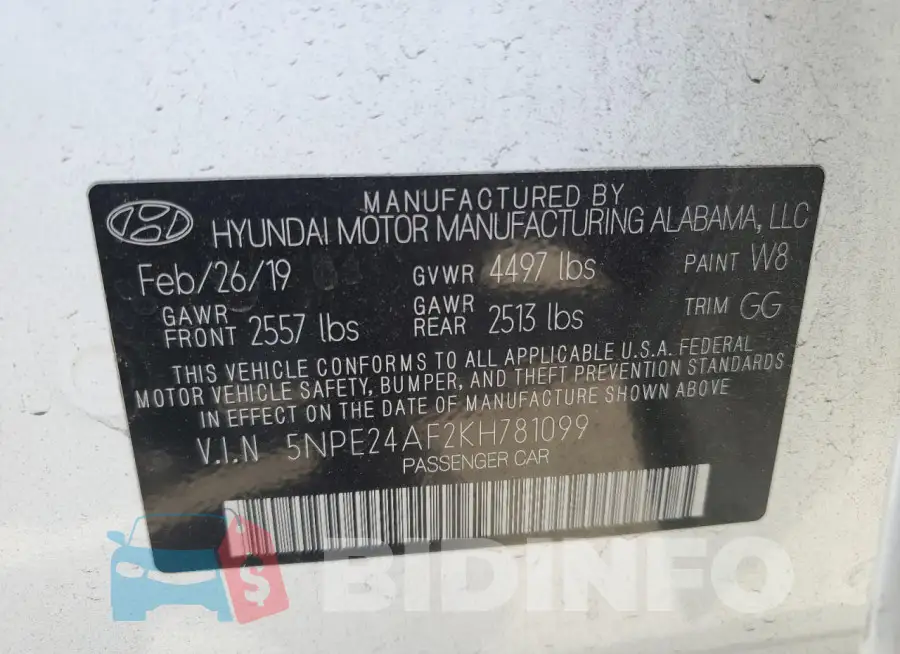 5NPE24AF2KH781099 Photo# 13