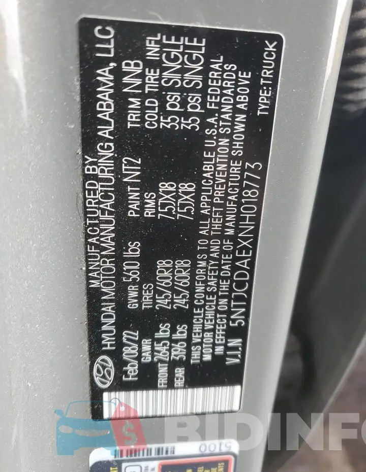 5NTJCDAEXNH018773 Photo# 13