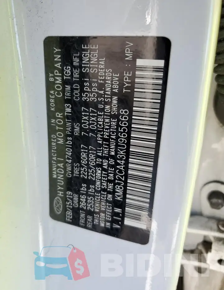 KM8J2CA43KU965668 Photo# 13