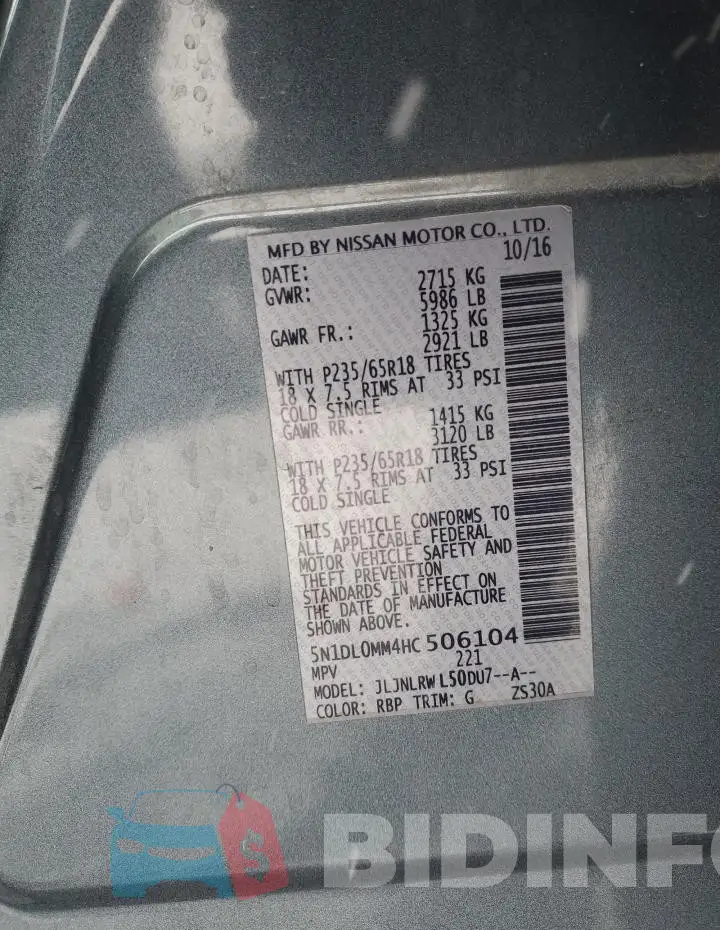 5N1DL0MM4HC506104 Photo# 12