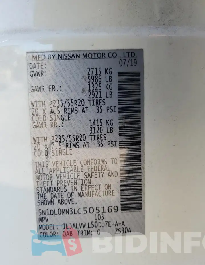 5N1DL0MN3LC505169 Photo# 13