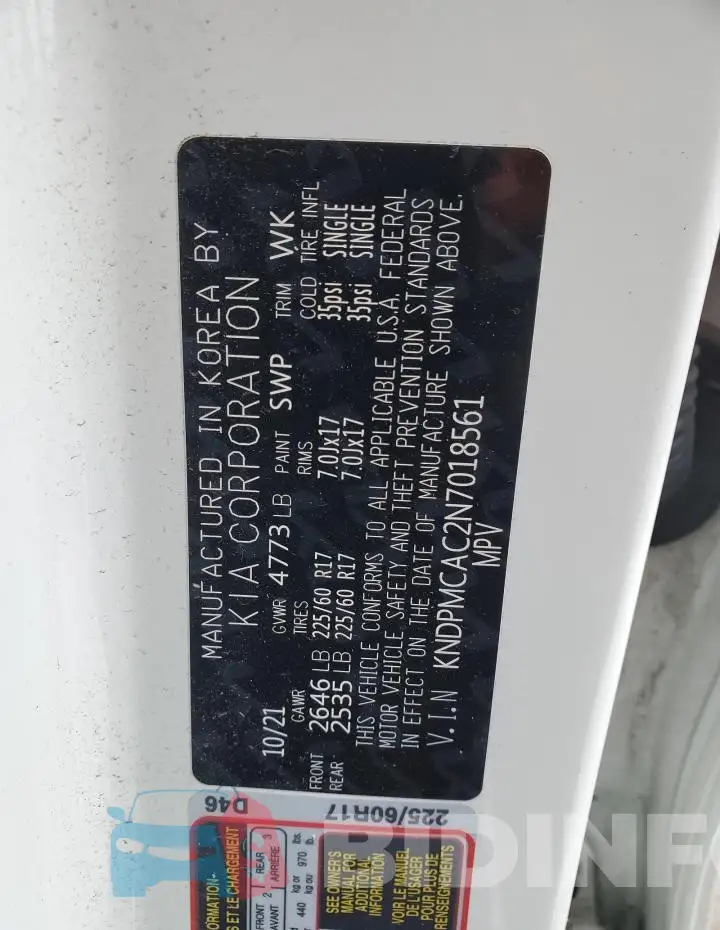 KNDPMCAC2N7018561 Photo# 13