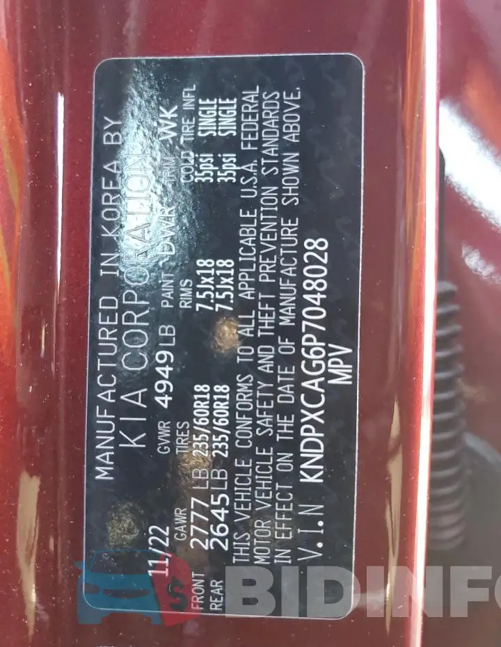 KNDPXCAG6P7048028 Photo# 13