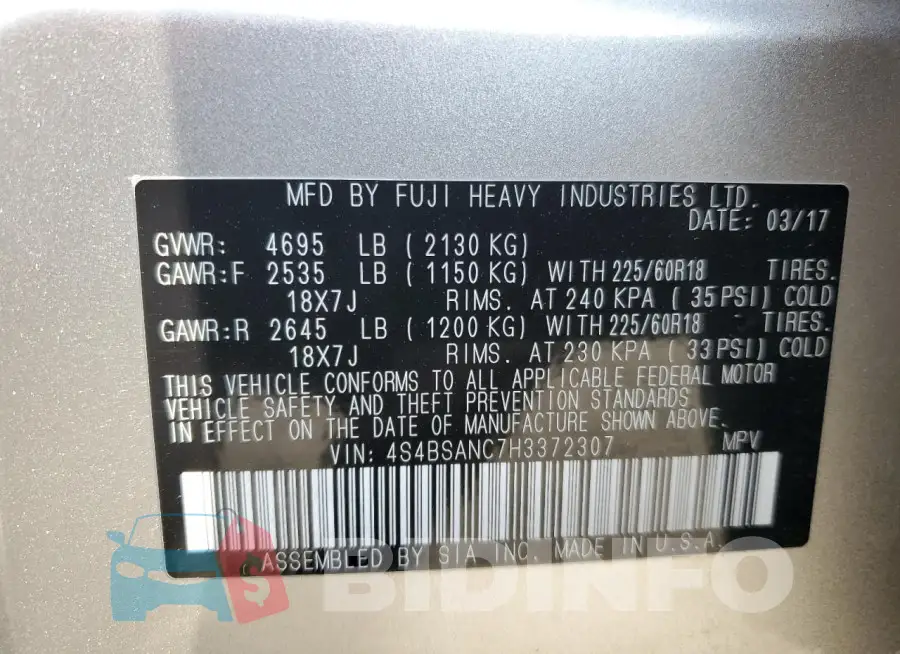 4S4BSANC7H3372307 Photo# 14