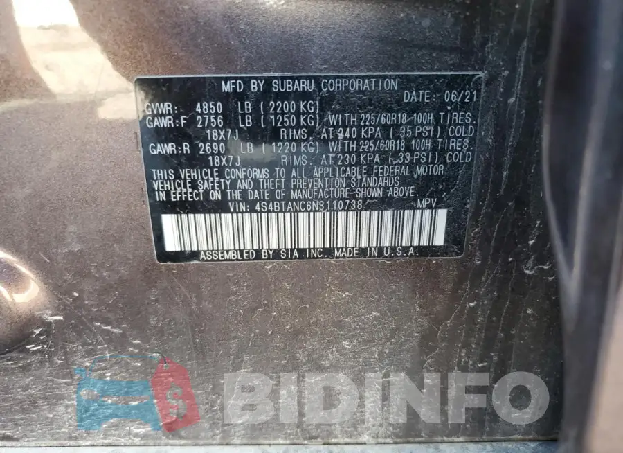 4S4BTANC6N3110738 Photo# 12