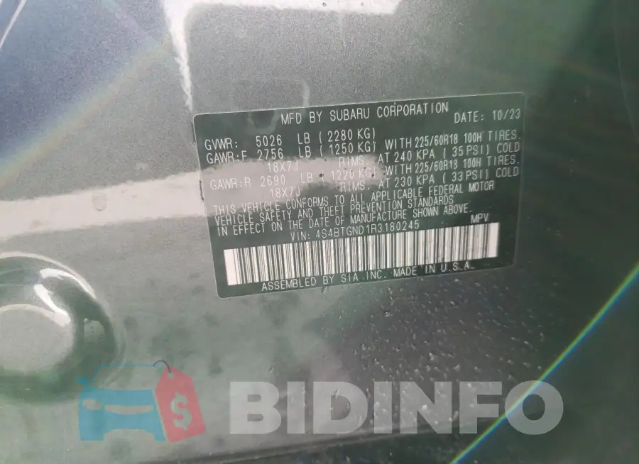 4S4BTGND1R3180245 Photo# 12