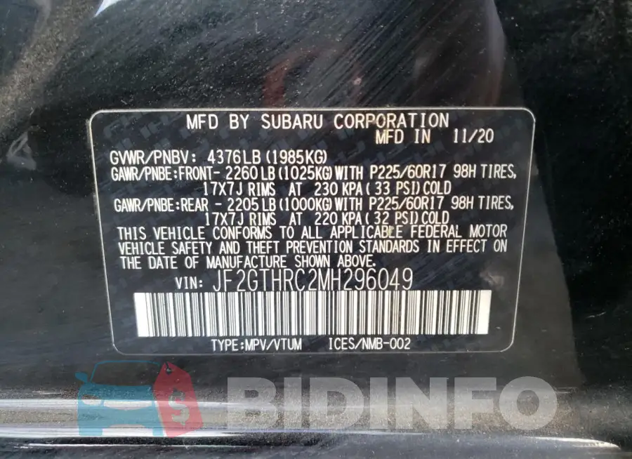 JF2GTHRC2MH296049 Photo# 12
