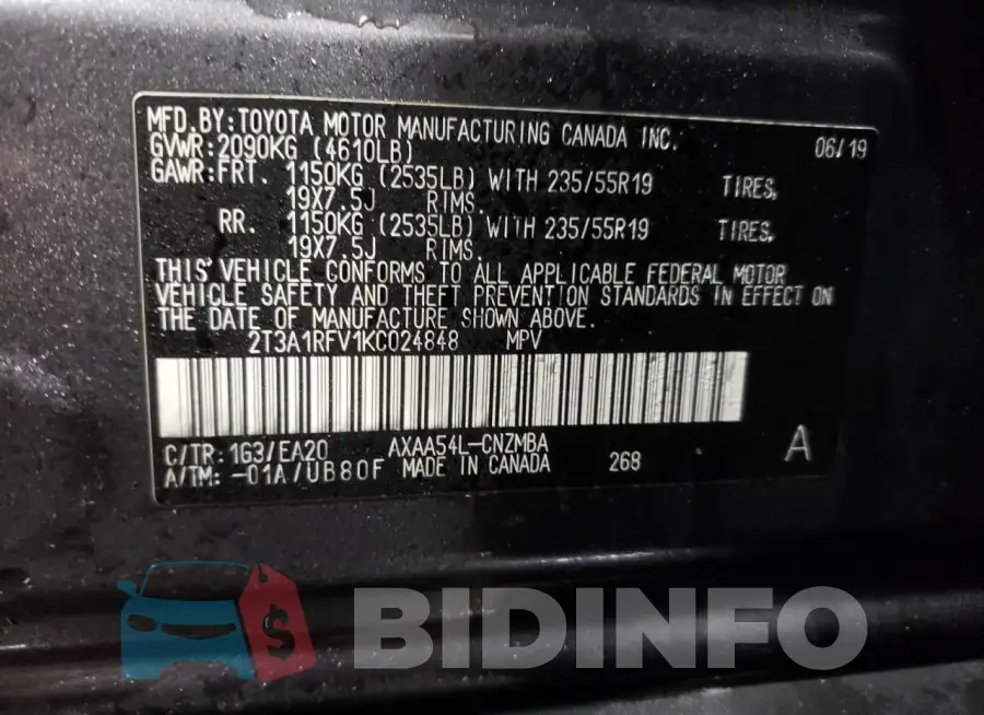 2T3A1RFV1KC024848 Photo# 13