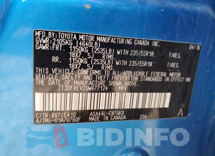 2T3DFREV2GW477124 Photo# 13